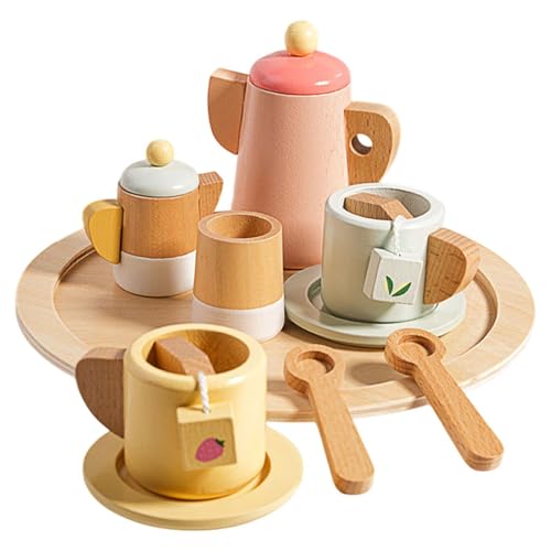 Oshhni Pretend Play Spielset Holzspielzeug Nachmittagstee-Set Holz Make-up Kits für Kinder, Nachmittagstee-Set von Oshhni