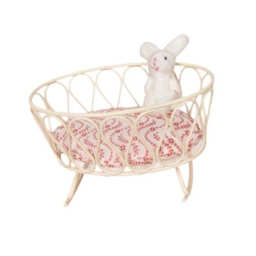 Oshhni Puppenhaus-Babypuppenbett, 1:12 Puppenhaus-Kinderbettbett für Zuhause, Schlafzimmerdekoration, Weißer Hase von Oshhni