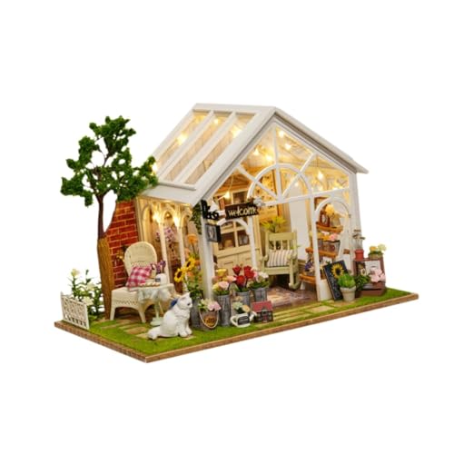 Oshhni Puppenhaus-Bausatz mit Zubehör, Villa, Puppenhaus, Holzspielzeug, kreatives Miniatur-Gartenmodell, handgefertigtes Puppenhaus als Geschenk von Oshhni