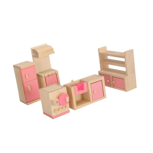 Oshhni Puppenhaus-Möbelset aus Holz, Miniaturmöbel, Spielzeug, Ornament, Simulation, Rollenspiel, Spielzeug für Kinder, Mädchen, Küche Eingerichtet von Oshhni