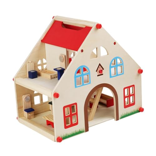 Oshhni Puppenhaus aus Holz, Miniaturhaus, 2-geschossig, Bastel-Puppenhaus, Spielzeug, Rollenspiel für Kinder, Mädchen ab 3 Jahren von Oshhni