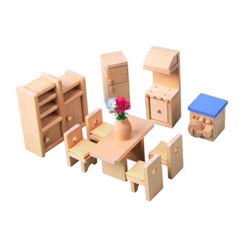 Oshhni Puppenhaus aus Holz, Miniaturmöbel-Set, Hobby-Basteln, DIY-Rollenspiele, Puppenhaus-Dekor, Rollenspiel-Spielzeug für Kleinkinder ab 3 Jahren, Esszimmer von Oshhni