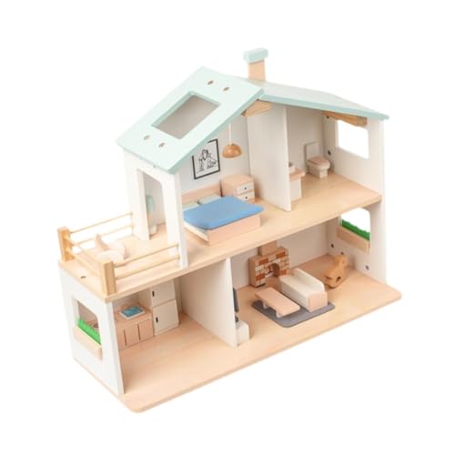 Puppenhaus aus Holz, Puppenhaus-Spielzeug, 2-stöckiges Modell, Spielset, Basteldekoration, Miniaturhaus, Haus im europäischen Stil für Kleinkinder von Oshhni