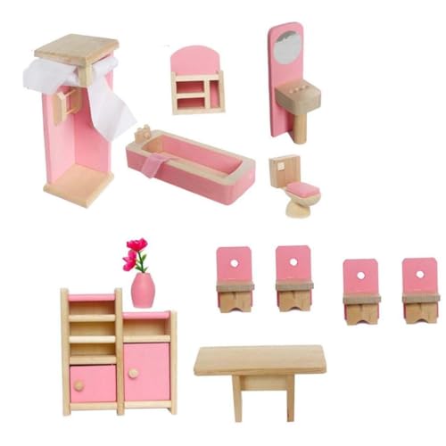 Oshhni Puppenhausmöbel-Set im Maßstab 1:12, Küche, Esszimmermöbel, Simulation, klassisches Puppenhausdekor, Miniatur-Hobbyhandwerk, Badezimmer Esszimmer von Oshhni