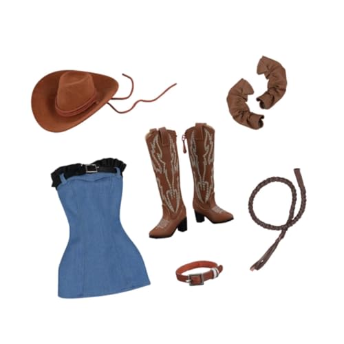 Oshhni Puppenkleidung für Damen im Maßstab 1/6, Kleidung, Kostüm, Outfit, Cowboystiefel, Cowboyhut, Jeansrock für 12''-Actionfiguren. von Oshhni