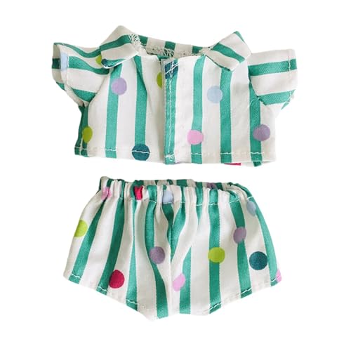 Oshhni Puppenoutfit mit Hemd Und Shorts, Handgefertigte Mode für 15cm Puppen, Rollenspielzubehör, grüner Streifen von Oshhni