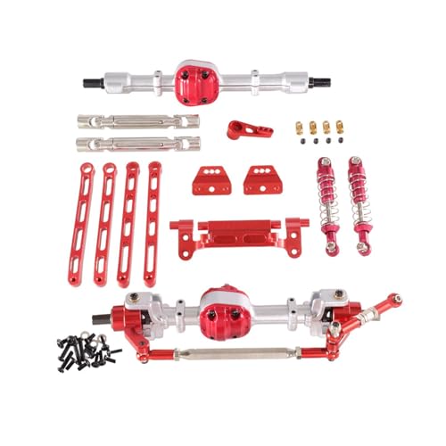 Oshhni RC-Metall-Vorder- und Hinterbausatz, RC-Modellfahrzeugteile, Ersatz-Spurstangen, Ersatzteile für MN82, RC-LKW-Auto im Maßstab 1/12, Silberrot von Oshhni