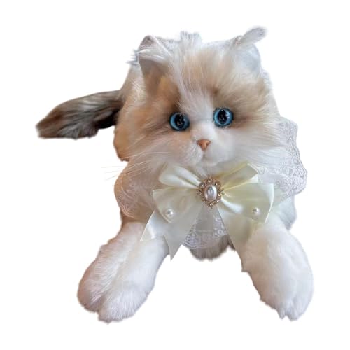 Oshhni Realistische Ragdoll -Katze Stoffed Animal Cat Toy Cat Doll gefülltes Kätzchen Spielzeug für Kinder, Beige Fliege von Oshhni