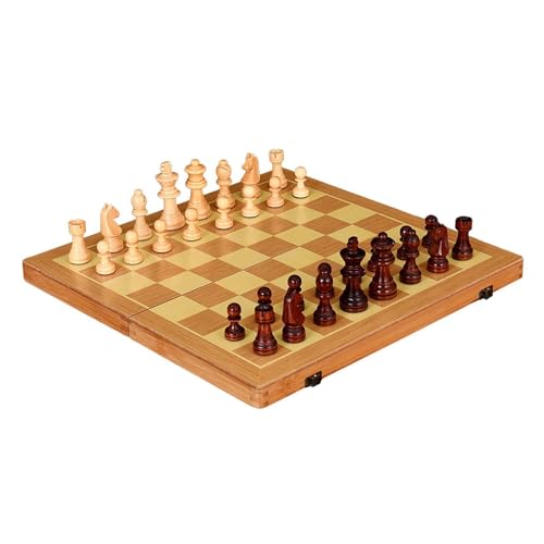 Oshhni Schachspielbrett, Klappschach aus Holz, 2-in-1-Brettspiele, Reisegeschenk, Schach-Dame-Brettspielset für Erwachsene und Kinder, 12inch von Oshhni