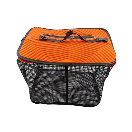 Oshhni Schwimmender Angelkorb, faltbar, gummibeschichtet, Angelzubehör, Minnow-Eimer, Fischkorb für gefangene Fische, Fischernetz, Orange 40x29x31cm von Oshhni