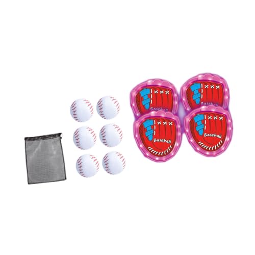 Oshhni Selbstklebendes Wurf- und Fangspiel-Set, Freizeit-Spielset mit 4 Schlägern und 6 Bällen, Softball-Set für Kinder für Jungen und Erwachsene, Rasen, Rosa mit Tennis von Oshhni