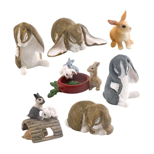 Oshhni Simulation Tiermodelle Mini Tiermodell Sammlung Desktop Ornamente Hase Figur Lernspielzeug Statue für Jungen Mädchen, 7 Stück von Oshhni