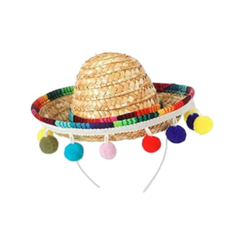 Oshhni Sombrero-Hut, mexikanischer Hut, Stirnband, Mini-Sombrero-Zylinder, Party-Kostüm für Festivals, Erwachsene, Bunter Kugelstreifen, Beiger Hut von Oshhni