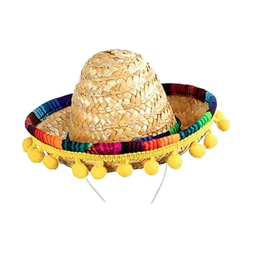 Oshhni Sombrero-Hut, mexikanischer Hut, Stirnband, Mini-Sombrero-Zylinder, Party-Kostüm für Festivals, Erwachsene, Gelbe Bälle, Beiger Hut von Oshhni