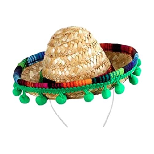 Oshhni Sombrero-Hut, mexikanischer Hut, Stirnband, Mini-Sombrero-Zylinder, Party-Kostüm für Festivals, Erwachsene, Grüne Bälle, Beiger Hut von Oshhni