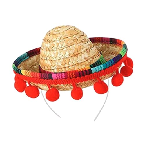 Oshhni Sombrero-Hut, mexikanischer Hut, Stirnband, Mini-Sombrero-Zylinder, Party-Kostüm für Festivals, Erwachsene, Rote Bälle, Beiger Hut von Oshhni