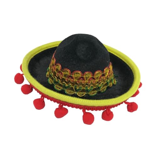 Oshhni Sombrero-Hut, mexikanischer Hut, Stirnband, Mini-Sombrero-Zylinder, Party-Kostüm für Festivals, Erwachsene, Rote Bälle, Schwarzer Hut von Oshhni