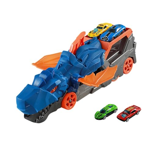 Oshhni Spielzeugauto-Bahnset mit Rennauto, pädagogisches Dinosaurier-Transport-LKW-Spielzeug, Dinosaurier-Starttransporter für Jungen und Mädchen, Blau mit 2 Autos von Oshhni