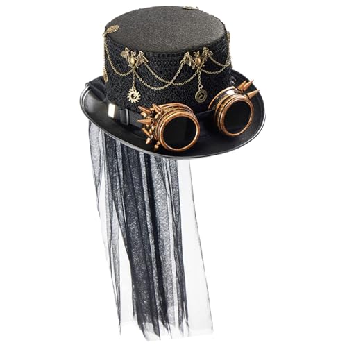 Oshhni Steampunk-Zylinder mit Schutzbrille für Rollenspiele auf der Bühne, Schwarz von Oshhni