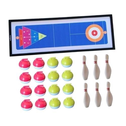 Oshhni Tabletop Curling -Spiel, Familienspiele 3 in 1, tragbare Unterhaltung Bowling -Spiel, Tisch Shuffleboard für den Innenbereich im Freien im Freien, Keine Schachtel von Oshhni