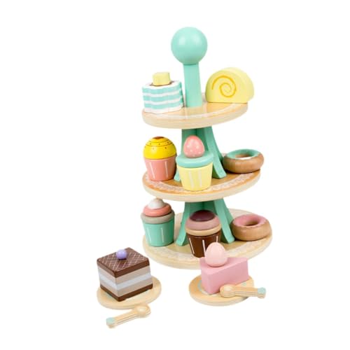 Oshhni Teeparty-Set aus Holz, Holzspielzeug, Dessertständer, Spielset, Lebensmittel, Küchenzubehör für Kinder von Oshhni