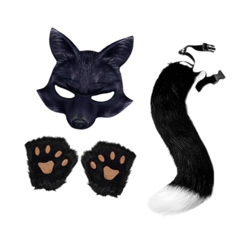 Oshhni Therian-Maske und Schwanz-Cosplay-Kostüm-Set für Festival-Geschenk-Bühnenauftritte, Schwarz von Oshhni