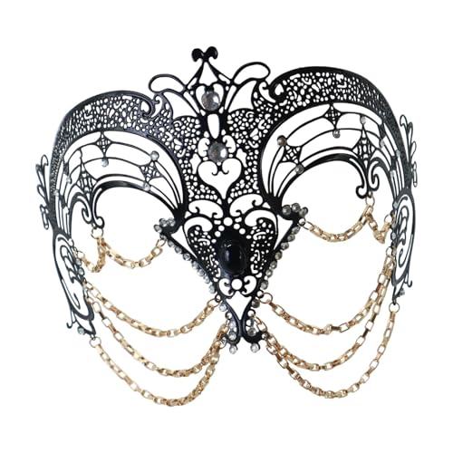 Oshhni Venezianische Maskerademaske für Bühnenaufführung, Halloween-Party, Kostümball, Schwarze Goldkette von Oshhni