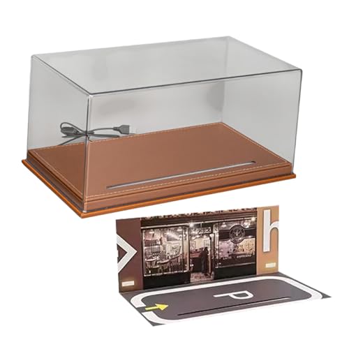 Oshhni Vitrine für Modellautos aus Druckguss im Maßstab 1:24 mit Parkplatzszene, Tischdekoration für das Layout, Braun von Oshhni