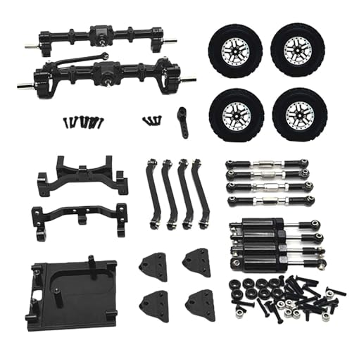 Oshhni Vorder- und Hinterachssatz im Maßstab 1:12, Upgrade-Kit für Reifenklemmräder und Pleuelstangen für das MN99S RC-Auto, DIY-Teilemodell, Schwarz von Oshhni