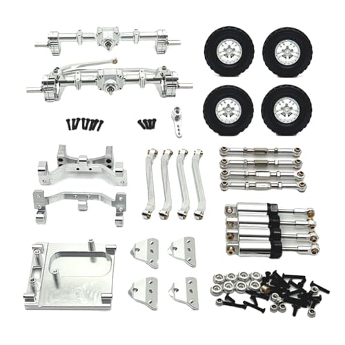 Oshhni Vorder- und Hinterachssatz im Maßstab 1:12, Upgrade-Kit für Reifenklemmräder und Pleuelstangen für das MN99S RC-Auto, DIY-Teilemodell, Silber von Oshhni