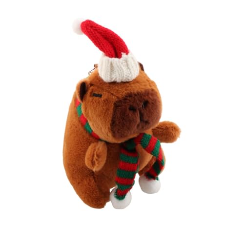 Oshhni Weihnachts-Capybara-Plüsch-Schlüsselanhänger, Weihnachts-Capybara-Anhänger, Kuscheltiere für Kinder, Keine Ringe Grüner Schal von Oshhni