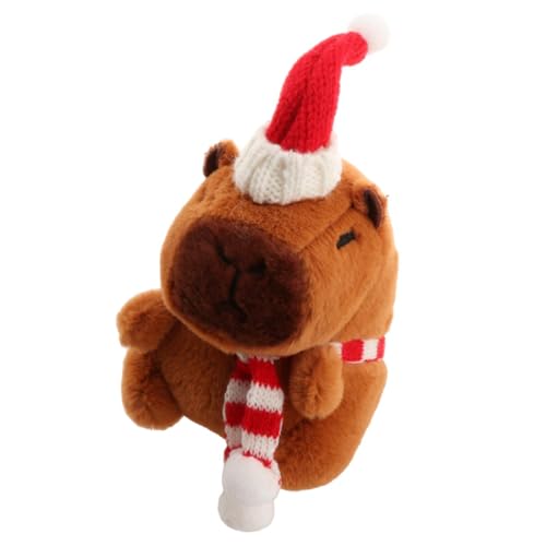 Oshhni Weihnachts-Capybara-Plüsch-Schlüsselanhänger, Weihnachts-Capybara-Anhänger, Kuscheltiere für Kinder, Keine Ringe Weißer Schal von Oshhni