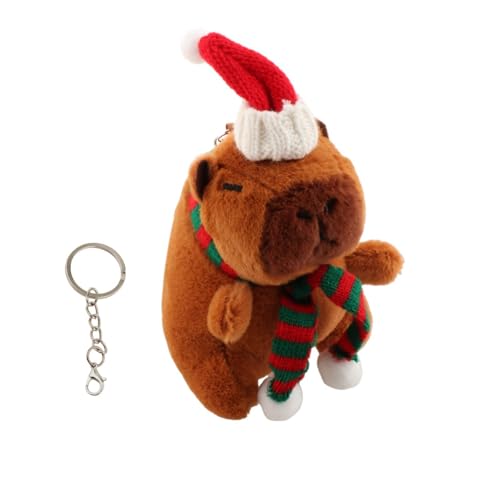 Oshhni Weihnachts-Capybara-Plüsch-Schlüsselanhänger, Weihnachts-Capybara-Anhänger, Kuscheltiere für Kinder, Runder Grüner Schal von Oshhni