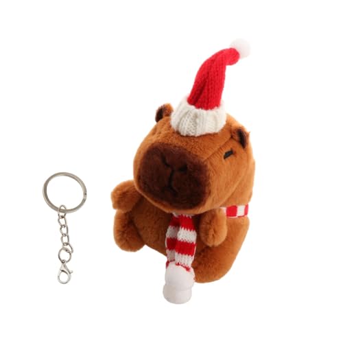 Oshhni Weihnachts-Capybara-Plüsch-Schlüsselanhänger, Weihnachts-Capybara-Anhänger, Kuscheltiere für Kinder, Runder Weißer Schal von Oshhni