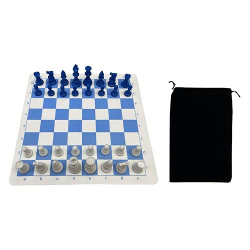 Oshhni Zusammenklappbares Schachspielset zum Aufrollen, Reiseschachspiel, tragbares, praktisches, leichtes internationales Brettspiel für Reisen überall, Flanelltasche von Oshhni