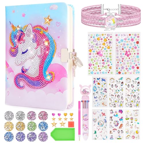 Einhorn Geschenke für Mädchen 5 6 7 8 Jahre: Basteln Mädchen Kinder 6-7-8-9 Jahre Diamond Painting Bastelset Kinder Spielzeug ab 5-10 Jahre Tagebuch Mädchen mit Schloss für 6 7 8 Jahre Geschenkideen von Osikay