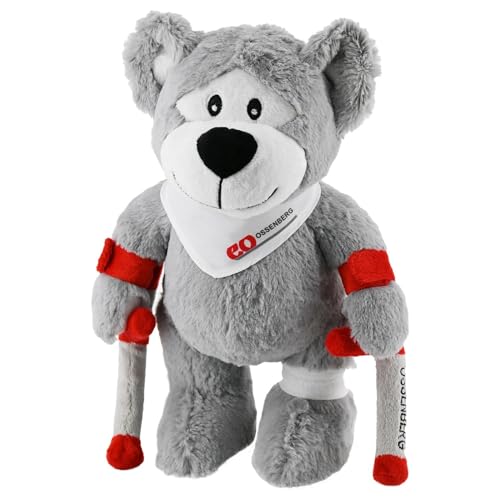 Ossenberg OssenBÄR Kuschelbär mit Krücken - Niedlicher Teddybär mit Rot-Weißen Krücken - Plüschtier zur Aufmunterung - Geschenkidee für Genesung von Ossenberg