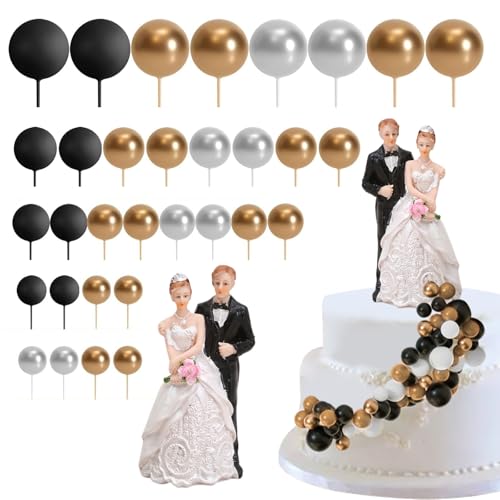 32 Stück Hochzeitstorte Dekoration Kugeln,Osuter Hochzeitspaar Figuren Brautpaar Figuren Torte Brautpaar Figuren Tortendekoration Geeignet für Hochzeitsparty Goldene Hochzeit Silbernes Hochzeitsjubilä von Osuter