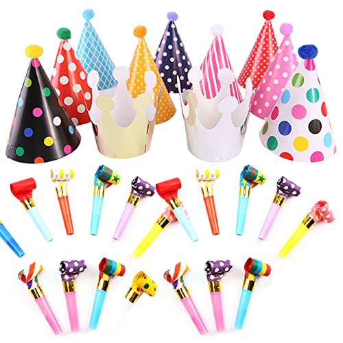 Osuter Partyhüte Kindergeburtstag 11Pcs Party Kegel Hüte Partyhut Geburtstag Partyhütchen mit 20 Pcs Lufttröte für Kinder Festival Dekoration von Osuter