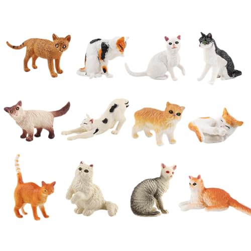 Osuter 12 Stück Katzenfiguren Spielzeug Kunststoffe Katze Spielfiguren Kleine Ornamente Miniatur Kätzchen Realistisch Tierfiguren für Kinder Katzenliebhaber Home Miniatur Dekor von Osuter