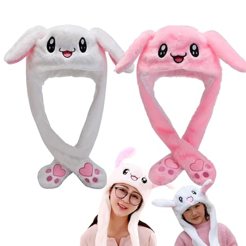 Osuter 2PCS Hasenohren Hut Plüsch, Kaninchen Hut Ohren Beweglicher Lustige Tier Ohr Hut Hasen Mütze für Damen Mädchen Party Weihnachten Cosplay von Osuter