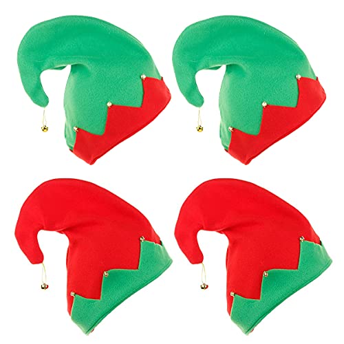 Osuter 4PCS Weihnachtself Mütze mit Glöckchen Elfenmütze Lustige Weihnachtsmütze Elfen Hut für Kinder (31 * 32cm) von Osuter