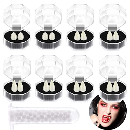 Osuter 9 Paare Vampir Zähne Reißzähne,Halloween Party Cosplay Zahnersatz Vampir Fangs für Halloween Kostüm Party(13/15/17/19 mm) von Osuter