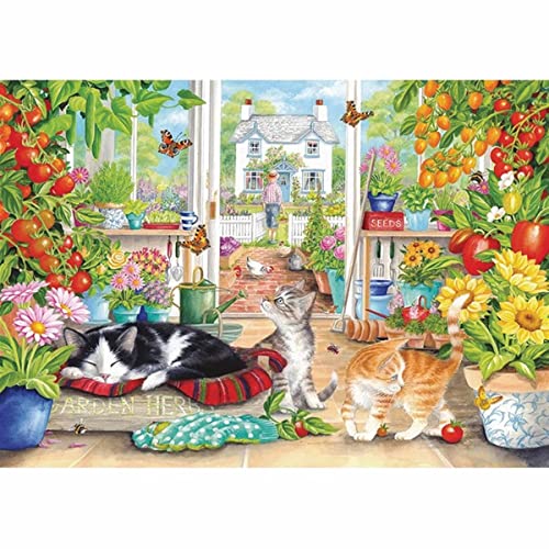 JIGSAW 1000 PIECE RECTANGULAR - GREENHOUSE CATS (L) von Otter House