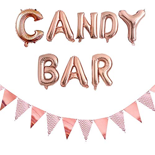 Ouceanwin Candy Bar Rosegold Zubehör, Riese Luftballon Candy Bar und 12pcs Glitter Wimpel Girlande Bunting Banner für Hochzeit Party Weihnachten Geburtstag Dekoration Event Supplies von Ouceanwin