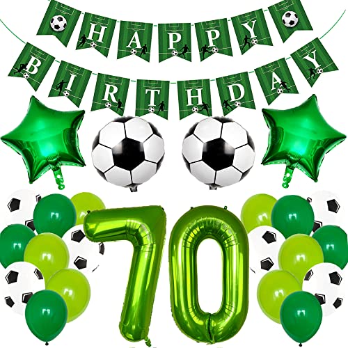 Ouceanwin Fußball Luftballons Geburtstag 70 Jahre Mann, Fußball 70. Geburtstagdeko Männer, Grün Helium Ballon Fussball Deko mit Happy Birthday Girlande für 70 Jahr Geburtstag Party Deko von Ouceanwin