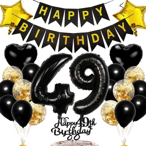 Ouceanwin Geburtstagsdeko 49 Jahre Mann Frau, Luftballon 49. Geburtstag Deko Schwarz Gold Tortendeko 49 Geburtstag Ballon Happy Birthday Deko, Geburtstag 49 Männer Deko 49. Geburtstag Frauen von Ouceanwin