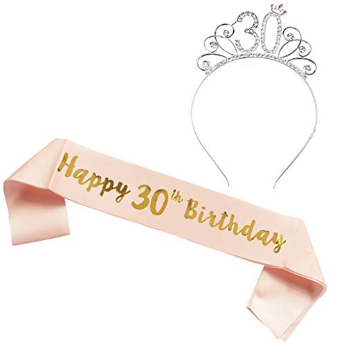 Ouceanwin Geburtstagskrone Schärpe Frau Deko Set, Kristall Tiara Krone 30. Geburtstag Frauen Deko Strass Haarreif Stirnband Geburtstag Geschenk für 30 Jahre Frau Geburtstag Party Deko von Ouceanwin