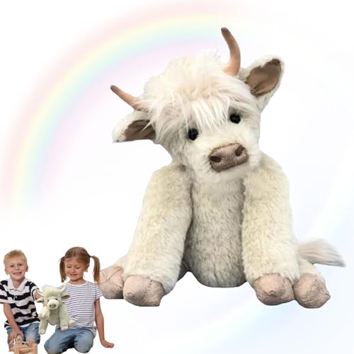 Oueet Theorbi Highland Cow Plush Toy,Vianys Highland Cow Plush Toy,Highland Cow Plush Toy Realistic Shape,Highland Cow Stuffed Animal Cute Plushies,Cow Stuffed Animal for Stress for Kid (White) von Oueet