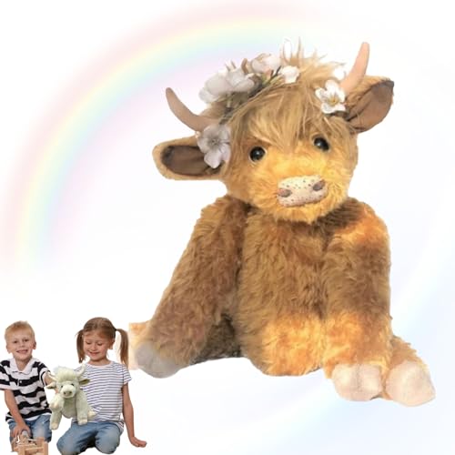 Theorbi Highland Cow Plush Toy,Vianys Highland Cow Plush Toy,Highland Cow Plush Toy Realistic Shape,Highland Cow Stuffed Animal Cute Plushies,Cow Stuffed Animal for Stress for Kid (Brown with flower) von Oueet